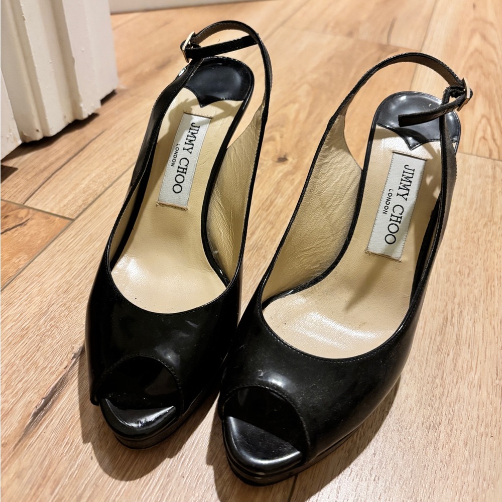 Jimmy Choo Black Slingback Peep Toe Heels